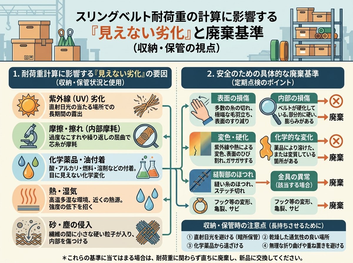 スリングベルト耐荷重の計算に影響する「見えない劣化」と廃棄基準