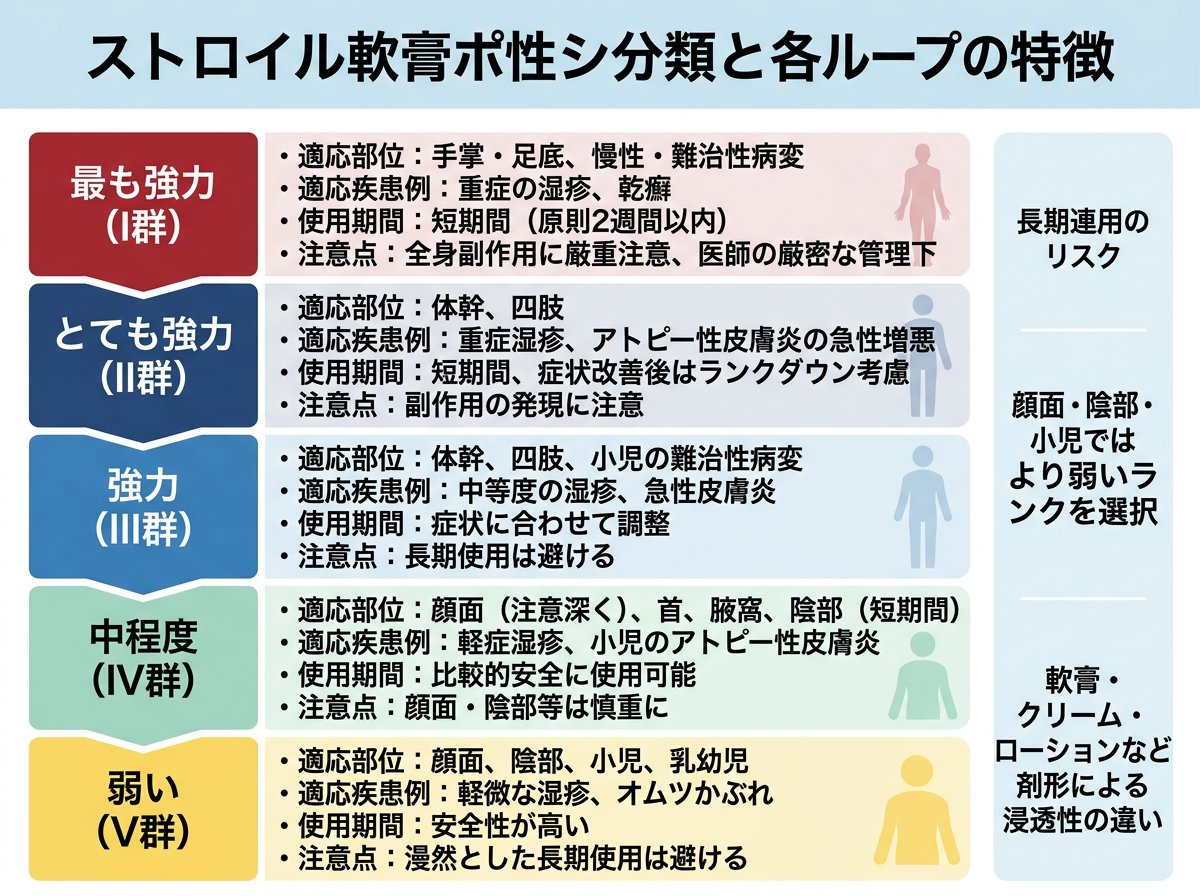 ステロイド外用薬の強さ分類と各群の特徴