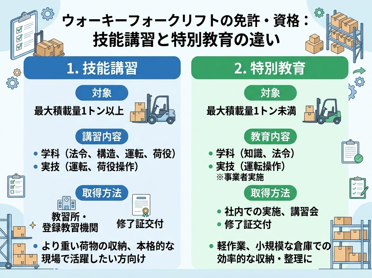 ウォーキーフォークリフトの免許・資格:技能講習と特別教育の違い