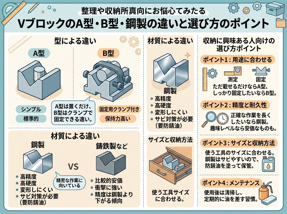 vブロックのA型・B型・鋼製の違いと選び方のポイント