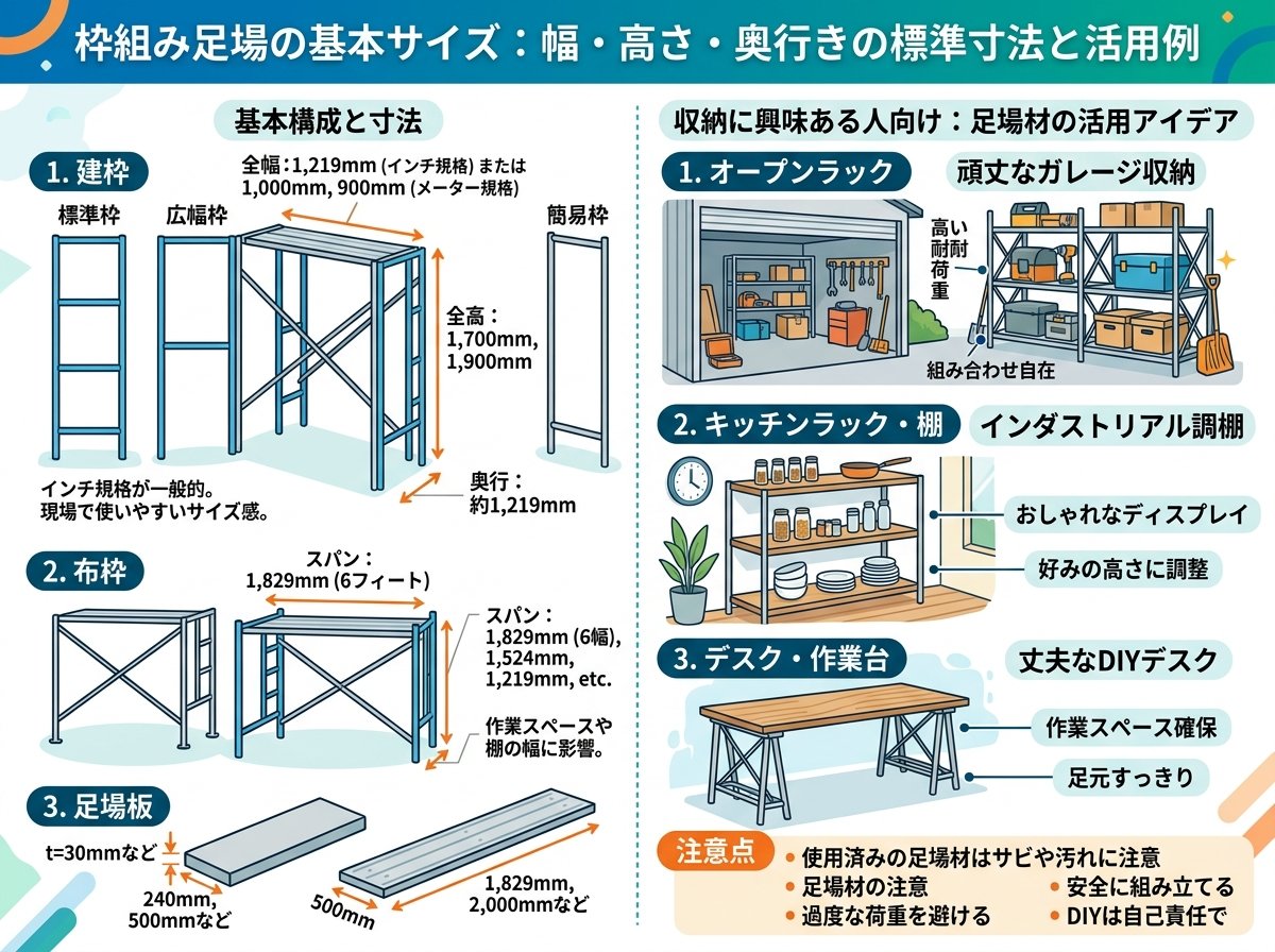 枠組み足場の基本サイズ:幅・高さ・奥行きの標準寸法