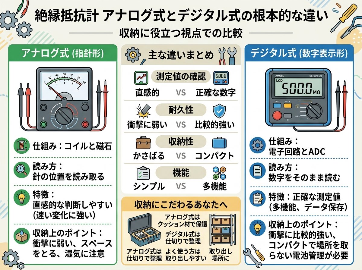 絶縁抵抗計アナログ式とデジタル式の根本的な違い